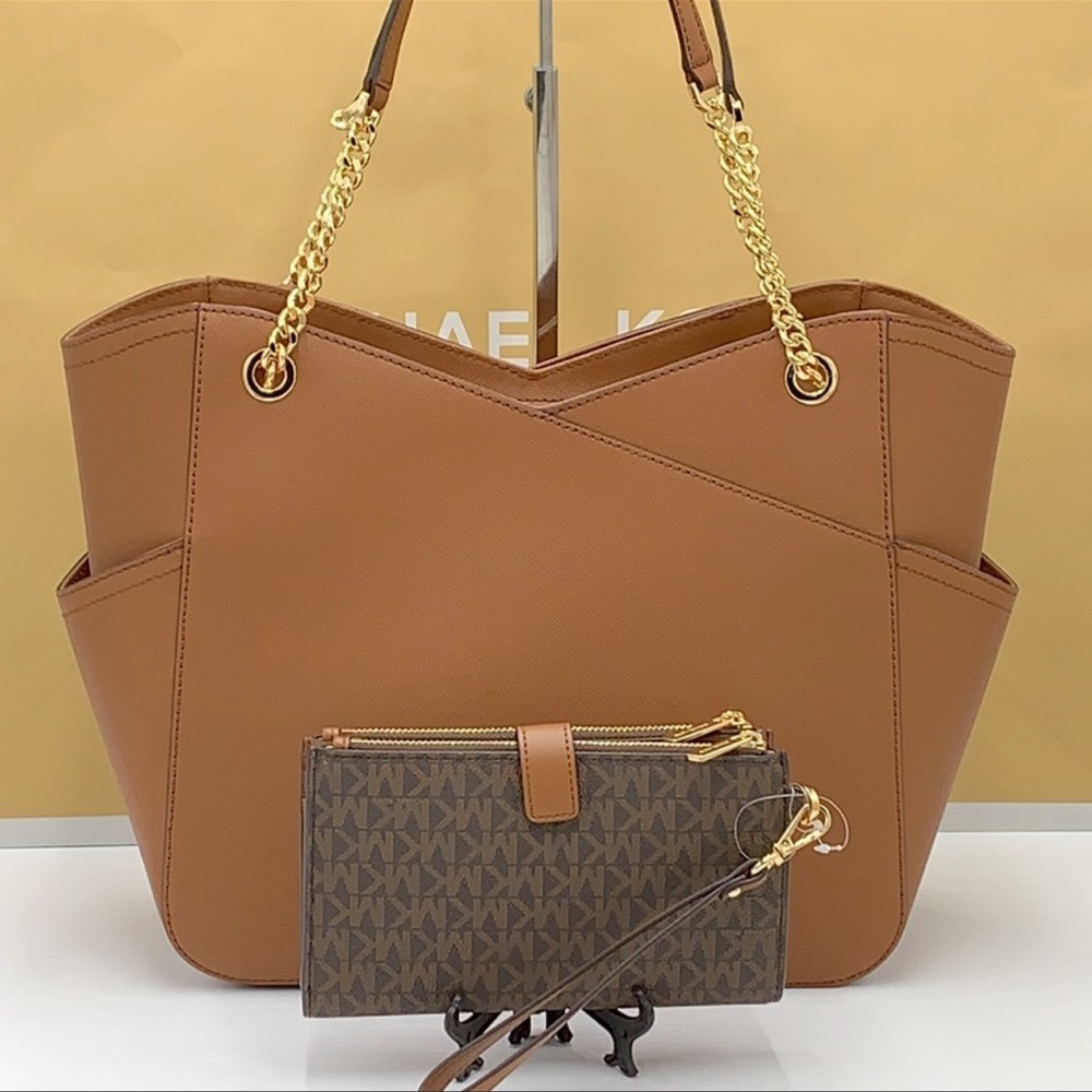 MICHAEL KORS LG X CHAIN SHOULDER TOTE & WALLET-WRISTLET-PHONE CASE 2 pieces set - Picture 4 of 16